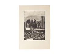 Nino Finamore 1930s “Pompei - one way” Woodcut Print