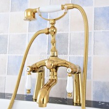 Gold Color Brass Deck Mount Bathroom Clawfoot Tub Faucet Set with Hand Shower