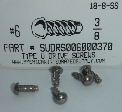 6x3/8 Round Head U-Drive Screws 18-8 Stainless Steel (50) | eBay