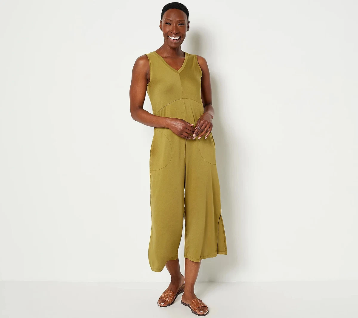 Cuddl Duds Flexwear V-Neck Jumpsuit (Deep Moss, S) A373506