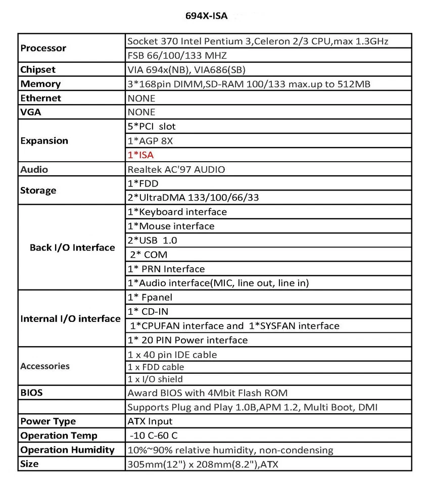 ATX ISA PCI Motherboard ISA Mainboard Industrial Computer 5 PCI,Socket 370 694X - Image 4 of 4