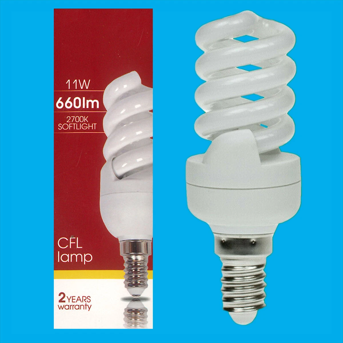 2x 11W 60W CFL Energy Saving Spiral Light Bulb 2700K E14 SES