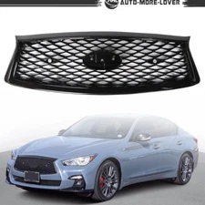 For 18-21 Infiniti Q50 Front Bumper Upper Replacement Grille Glossy Black Mesh