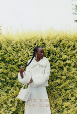 Shrimps White Boucle Bridal Avery Jacket With Faux Fur Collar