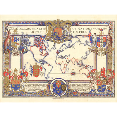 Map Webb 1937 British Empire Commonwealth Pictorial XL Wall Art Canvas Print