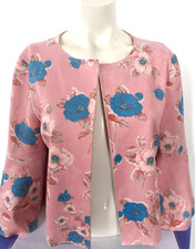 Azara Paris Pink Floral Light Print Suedette Jacket Frill Sleeve Size M 12/14