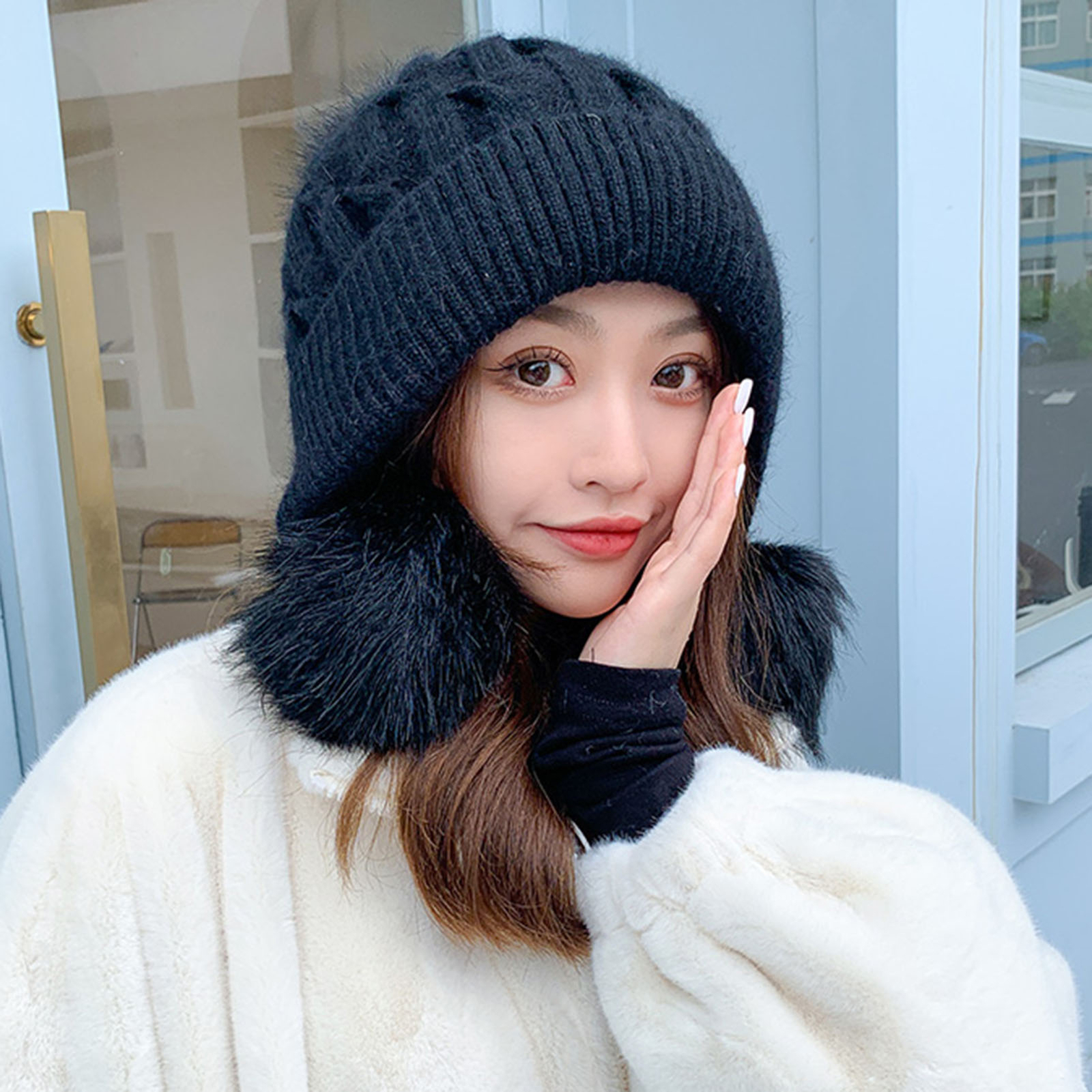 Ladies Hat No Brim Keep Warm Coldproof Knitting Ear Flap Hat Sweet eBay