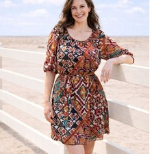 Boho Patchwork Mini Dress M Junior L Paisley Tie Waist Teal Rust Y2K Sweet Storm