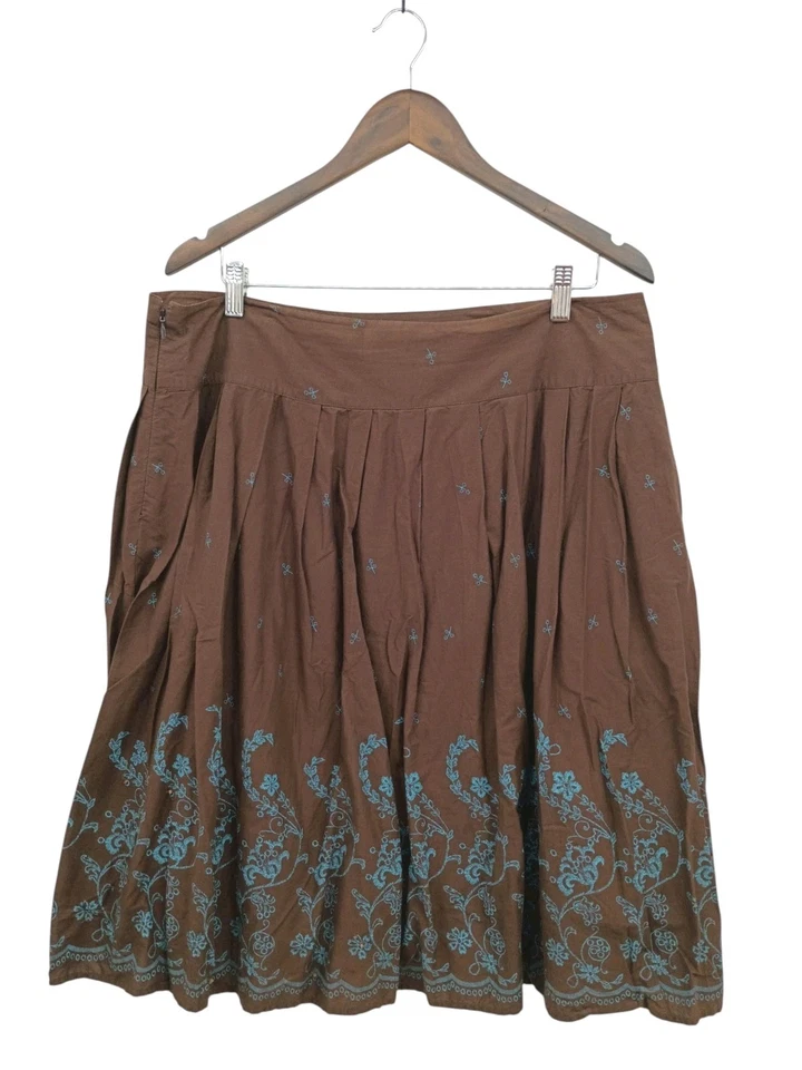 Falda midi JH Collectibles estampado floral con tachuelas cremallera línea A Y2K marrón azul 16 Foto 2 de 4