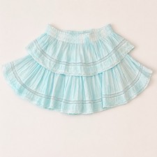LoveShackFancy Mini Skirt 100 Cotton Ruffle, Blue, S