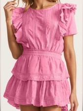 LoveShackFancy Natasha Tiered Ruffle Mini Dress Pink XL