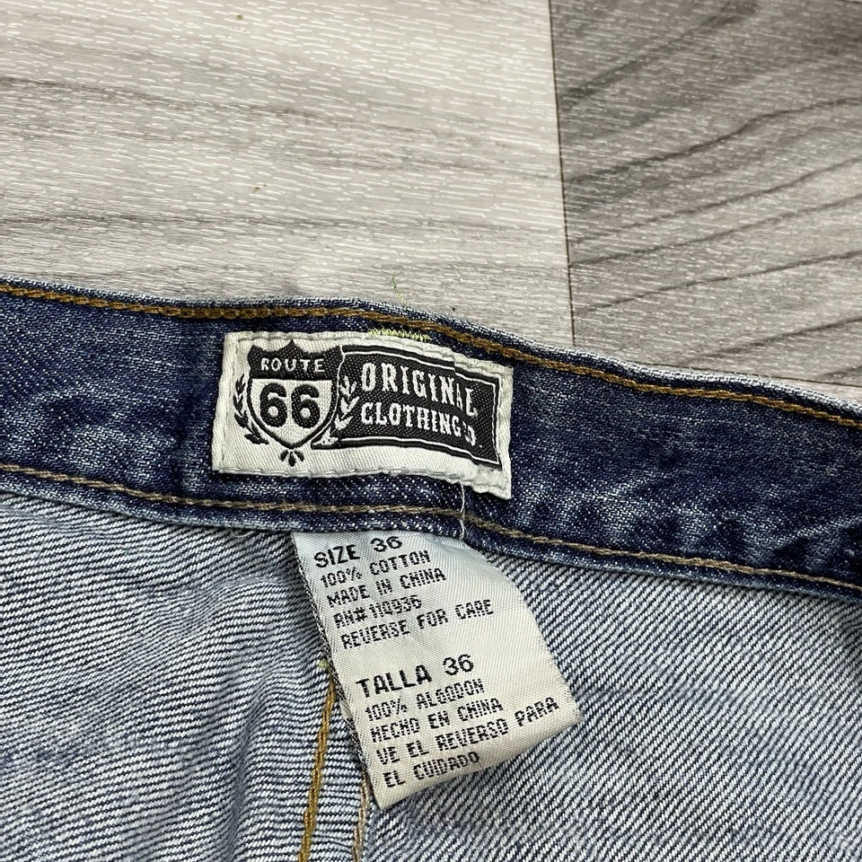 Pantalones Cortos De Colección Route 66 Calavera Denim Hombres 36 x 14 Grunge Pantalones Cortos Patinador Pierna Ancha Y2K Foto 3 de 4