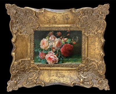 Gerahmtes Original Ölgemälde auf Leinwand Rosen signiert & gelistet vom Künstler