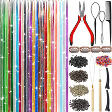 Hair Tinsel, 24 Colors 9800 Strands Hair Tinsel Kit with Tools 48 Inch Glitter