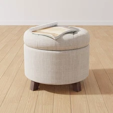 Storage Ottoman Foot Rest Upholstered Stool Wood Frame Comfortable Accent Piece
