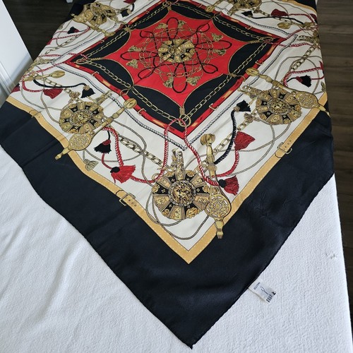 Vtg Oscar de la Renta Japan Silk Passementeric Tassel Classic Print Lion Scarf