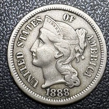 1888 Three Cent Piece 3c Nickel -RARE DATE - Low Mint ,Very Nice