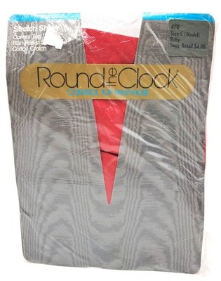 Round The Clock Control Top Pantyhose Ruby Stretch Sheer Size C Vintage 80s