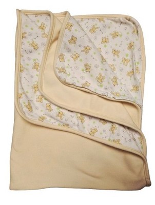 Vintage Baby Receiving Blanket Yellow Blue Bears Pattern Absorba Double Sided