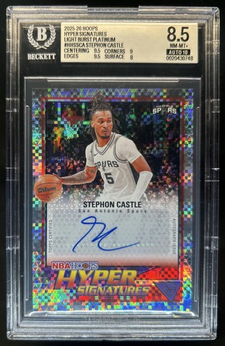 2025-26 Topps Hoops Stephon Castle Hyper Light Burst Platinum Auto #1/1 BGS 8.5
