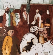 Parcheesi Players. Vintage Original Lithograph Signed Numbered. 