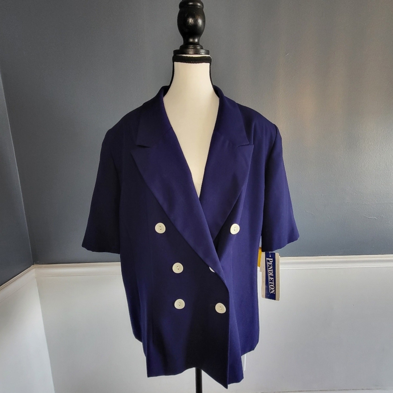 Vtg Pendleton Shortsleeve NWT Double Breasted Blu… - image 10