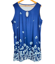 Womens Blue Floral Shift Dress 2XL Sleeveless Stretch Summer Casual Plus Size