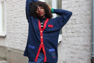 Peter Hahn Vintage Strickjacke Lammwolle Angora Navy Blau Oversized XL 80er