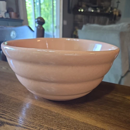 Vtg Bauer Pottery Unmarked Orange Salmon Pink Beehive 9” Mixing Bowl Stoneware