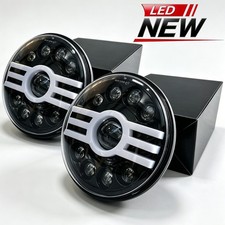 Pair 7 Inch Led Glass Headlight Round Classic Look Conversion Kit Chrome