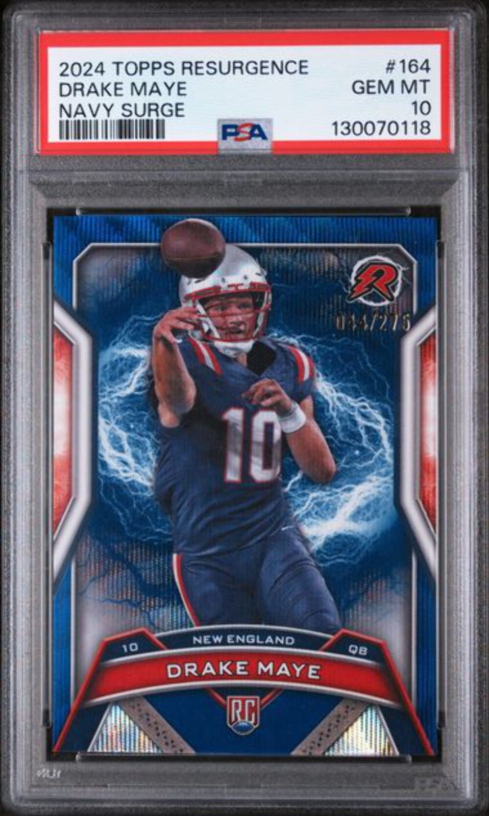 Graded 2024 Topps Resurgence Drake Maye #164 /275 Navy Surge Rookie Card PSA 10