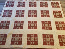 Vintage Ohio Stars Quilt Patchwork 86" 70" Brown Ivory In Great Condition
