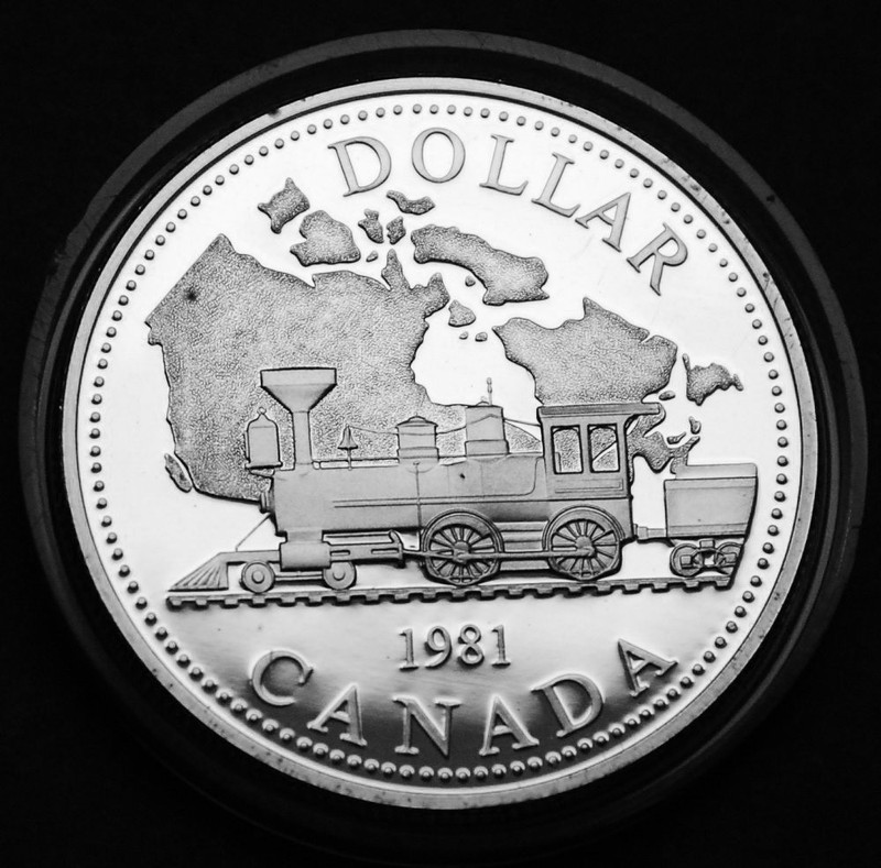 1981 Canadian proof silver $1 celebrates trans Canada railway First proof coin