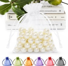 50 Pack White Organza Bags 3x4 Inch, Small Mesh Gift Bags Drawstring Favor Bag