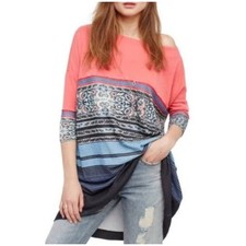 Free People Steppin Out Blue & Pink Printed Shift Dress Women's Small