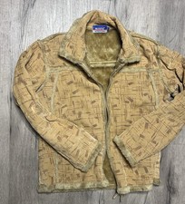 Saiping Faux Shearling Lined Jacket Tan Zip Retro Geometric Print Coat Youth XL