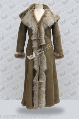 Biber durchgehender Trenchcoat mit Kapuze Damen Wildleder Toscana Lammfell Leder
