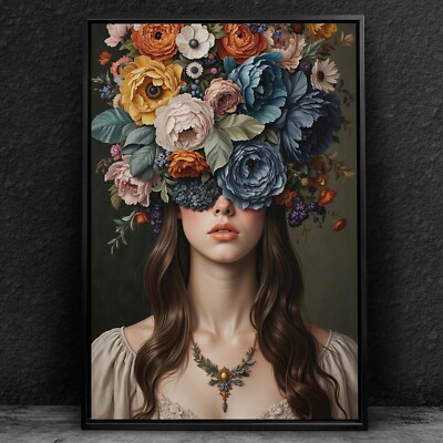 Wandbild, Frau mit Blumen auf dem Kopf Kunst, Mode, Leinwand, Acrylglas