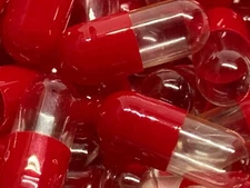 Red and Clear Size 5 Empty Gelatin Capsules also known as Gelcaps