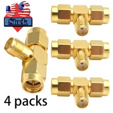 4x Antenna Adapter SMA Female to Dual SMA Male Connector T Type 3 Way Splitter