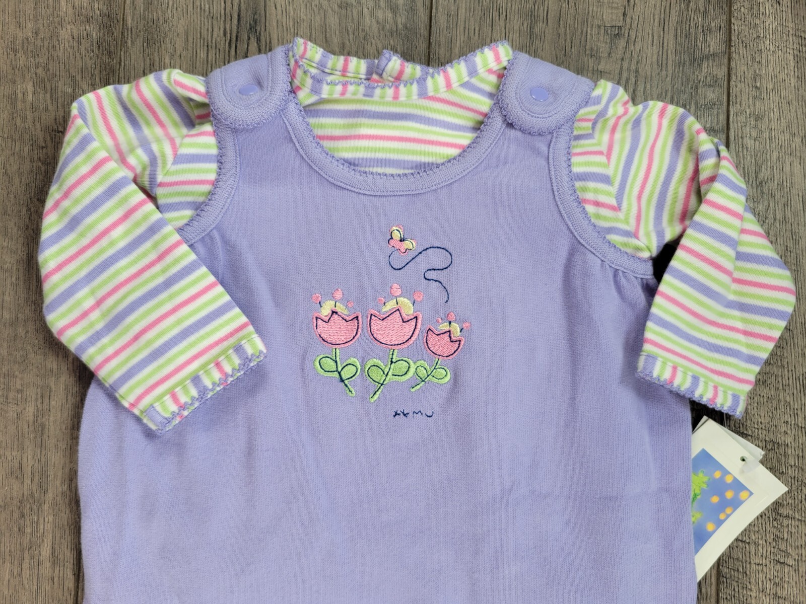 Baby Girl New Vintage Carter's 03 Month 2pc Emu Purple Footed Overalls