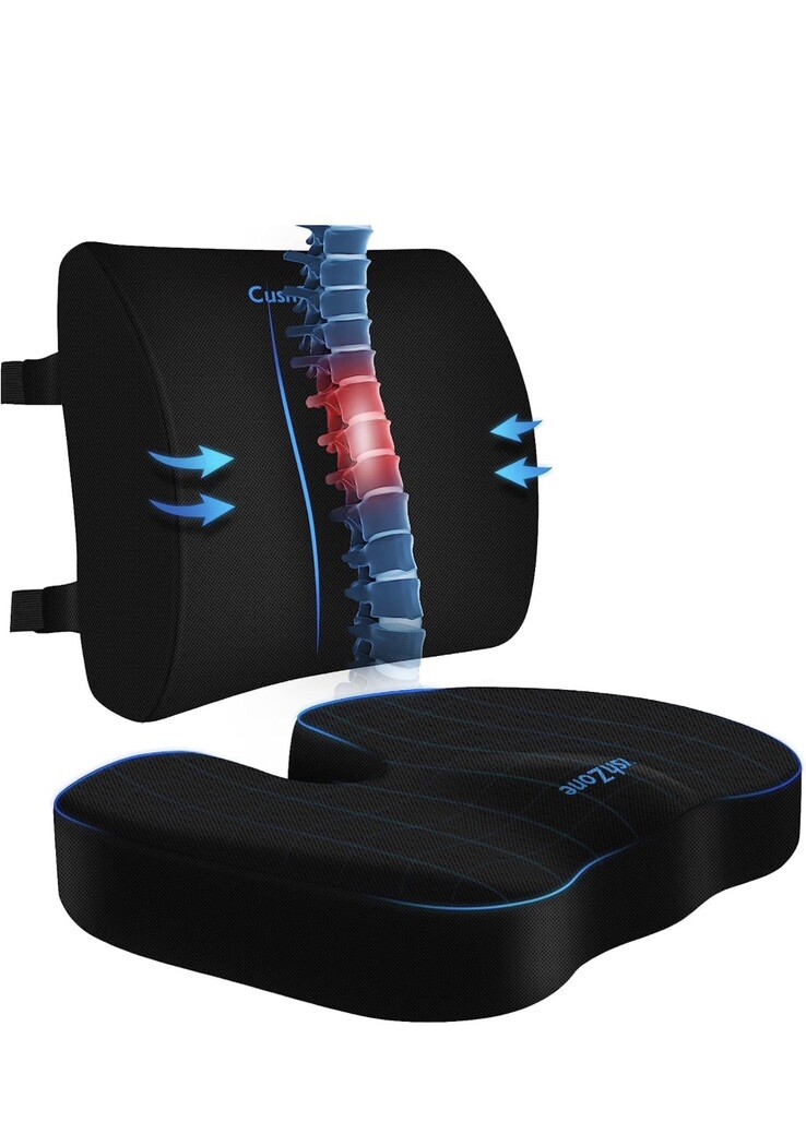 Travel Car Seat Cushion Cooling Pad Wedge Booster Lumbar Adjustable Strap Memory