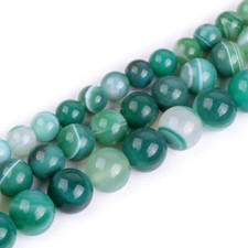 Natural Gemstone Green Stripe Banded Agate Round Beads For Jewellery Making 15"