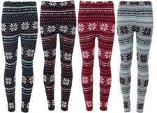 New Women's Christmas Fair Isle Soft Knitted XMAS Snowflake Leggings Size 8-14