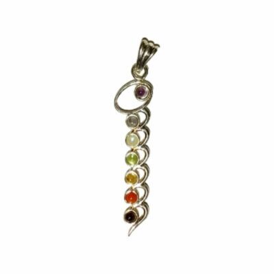 Versilberter Anhänger mit 7 Chakra Steinen - 2,25''