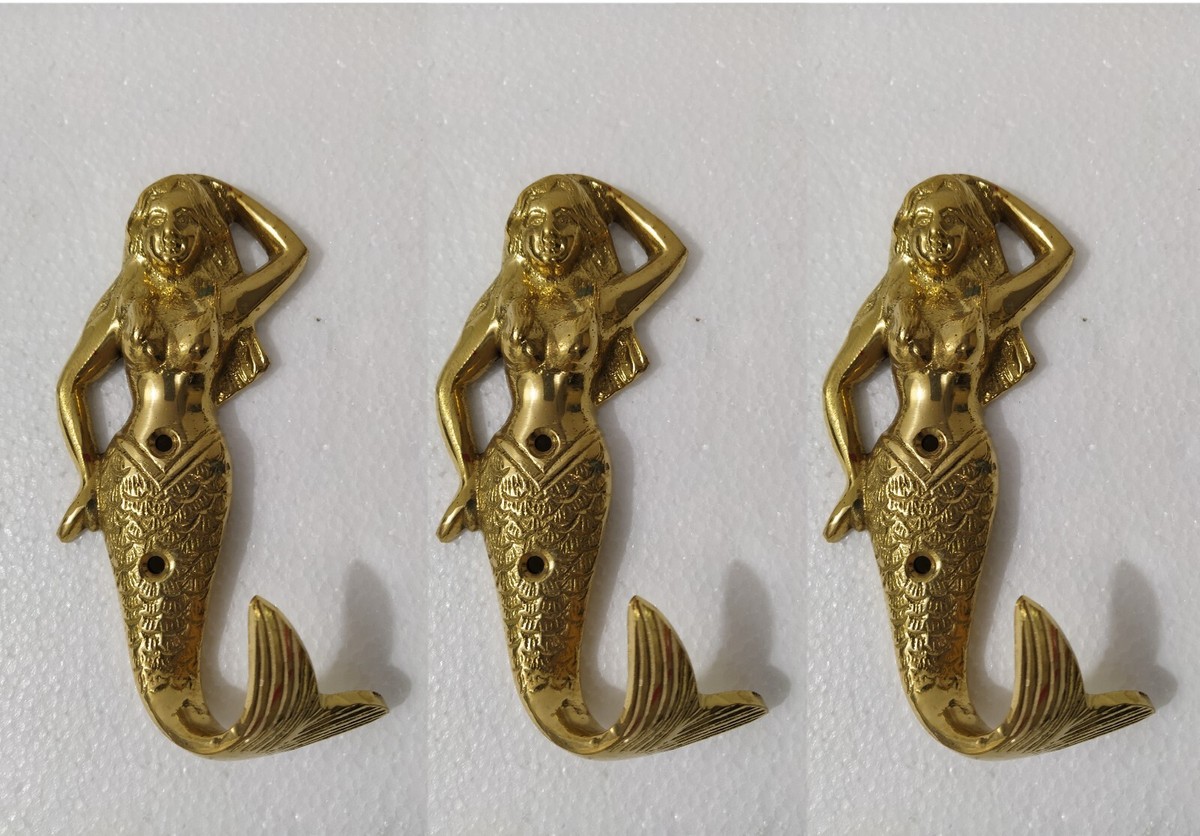 Bohemian Mermaid Brass Hook Set – 7 Hooks, Antique Finish, 5” Long, Perfect For Swimsuits & Towels