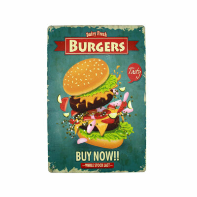 BLECHSCHILD ''DAILY FRESH BURGERS'' KÜCHE RETRO