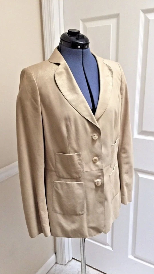 Chaqueta de cuero Salvatore Ferragamo para mujer beige brillante dinero antiguo lujo 12 Foto 4 de 4