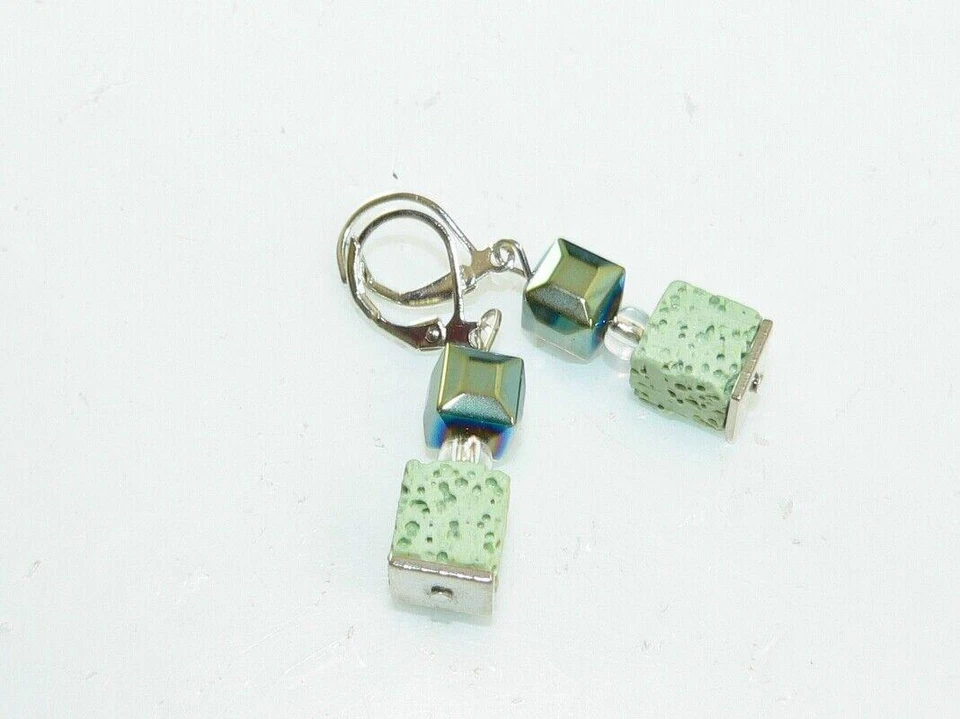 Ohrring Ohrschmuck Ohrhänger Lava grün peridot Hämatit petrol Edelstahl 113c - Bild 2 von 4