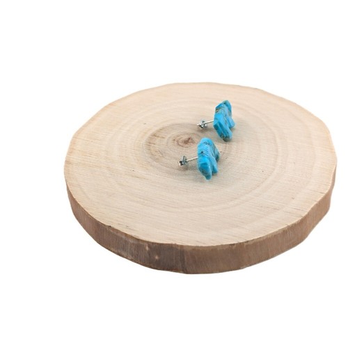 Handcrafted Native American Carved Buffalo Stud Earrings stabilized Turquoise ** - Picture 5 of 9